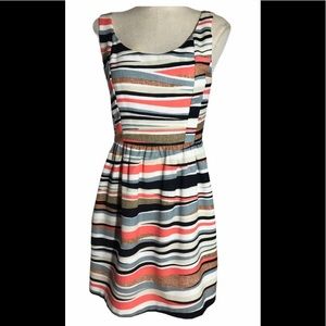 Aqua textile striped swing dress sleeveless medium